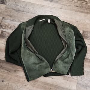 Valerie Seperates Forest Green Leather & Merino Wool Blend Jacket LG Front Zip